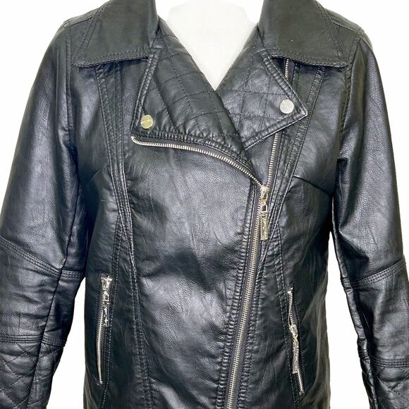 Indigo Saints Black Vegan Leather Moto Short Jacket Womens Medium - Picture 2 of 12